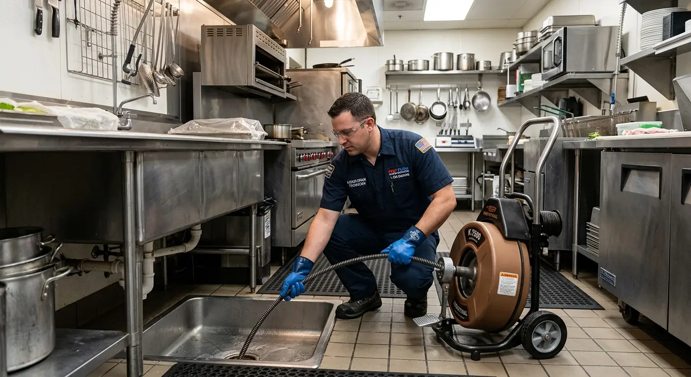 Commercial drain cleaning service in a restaurant kitchen in Tucson