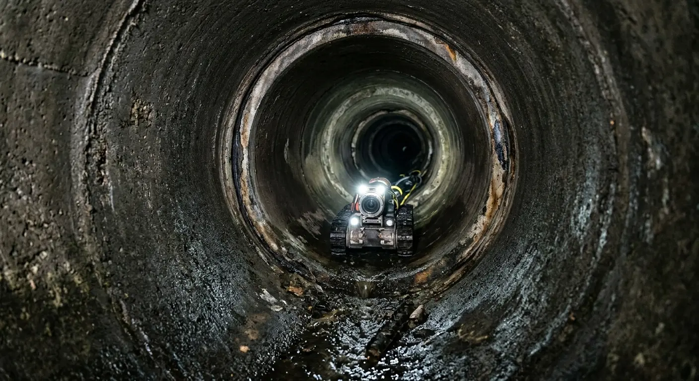 Robotic sewer camera inspecting pipe interior for Sewer Line Cleaning in Tucson